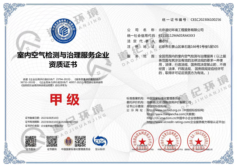 空氣治理與檢測（cè）甲級資質